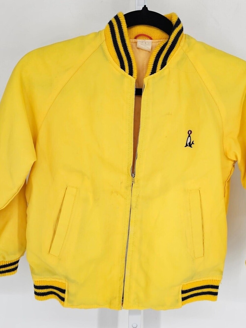 Vintage 1980s Boys Sz 10 (M) Zip Up Track Bomber Jacket Bright Yellow Japan